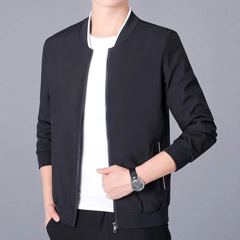 Veste Bomber Décontractée pour Hommes Légère Coupe-vent Col Montant Uniforme de Baseball Zippée Printemps Automne Vêtements