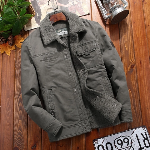 Herren Winter Sherpa Gefüttert Baumwolle Jacke Verdickt Warm Cargo Outdoor Mantel Fleece Revers Locker Lässig Oberbekleidung