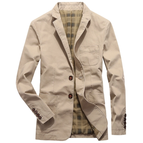 Blazer da Uomo in Cotone Casual Giacca con Rever a Due Bottoni Cappotto con Fodera a Quadri per Primavera Autunno Ufficio Quotidiano