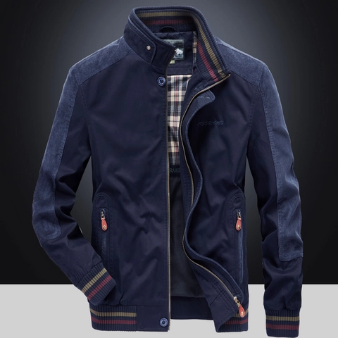 Herren Stehkragen Jacke 100 Baumwolle Casual Outdoor Mantel Gespleißt Cord Gestreifte Rippbündchen Langarm Oberbekleidung