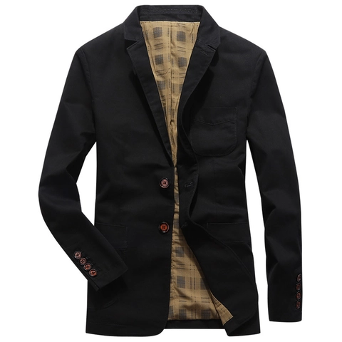 Blazer da Uomo in Cotone Casual Giacca con Rever a Due Bottoni Cappotto con Fodera a Quadri per Primavera Autunno Ufficio Quotidiano