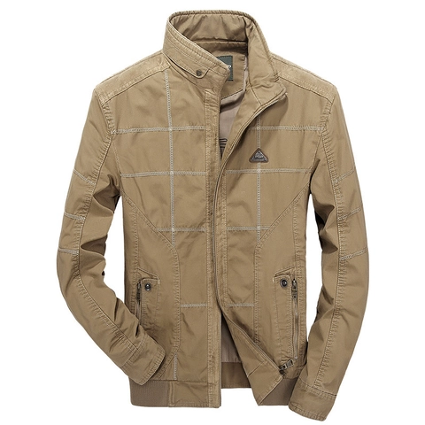 Veste Décontractée en Coton pour Hommes Style Militaire Manteau de Travail Col Montant Coupe-Vent Vintage Automne Vêtements