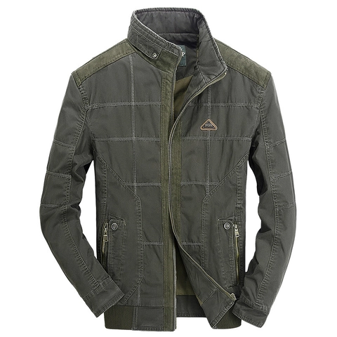 Herren Casual Baumwolle Jacke Militär Stil Arbeitsmantel Stehkragen Windjacke Vintage Oberbekleidung Taschen Herbst Bekleidung