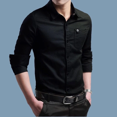 Heren Katoen Lange Mouw Slim Fit Casual Overhemd Militaire Stijl Effen Kleur Button Down Business Werkkleding Top Met Borstzak