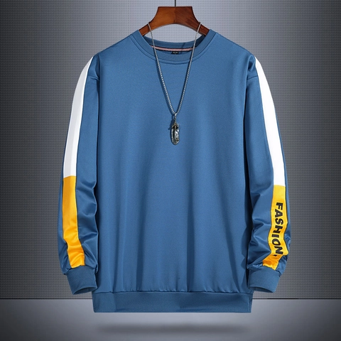 Herren Fashion Farbblock Sweatshirt Casual Langarm Pullover Polyester Patchwork Buchstabendruck Dünnes Rundhals Top Streetwear