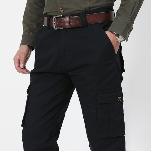 Herren Casual Cargo-Hose Multi-Tasche Gerades Bein Baumwollhose Military Style Outdoor Mode Arbeitshose