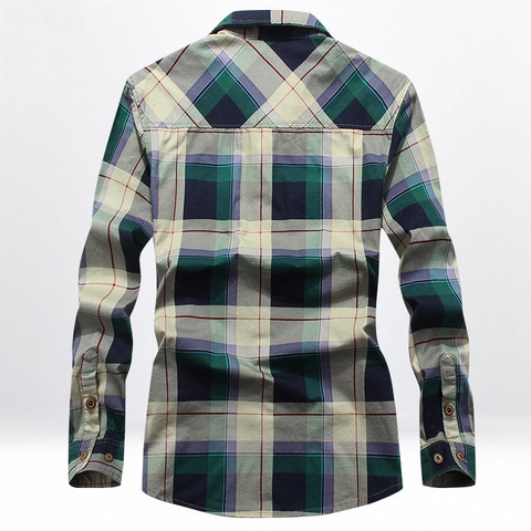 Camicia Plaid Casual da Uomo 100% Cotone Manica Lunga Colletto a Punta Bottoni Top Stile Lavoro Con Doppie Tasche No Stiro Retro Camicia a Quadri