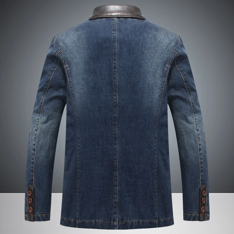 Ανδρικό Casual Denim Blazer Jacket Vintage Βαμβακερό Patchwork Εξωτερικά Ενδύματα Slim Fit Μονόπετο Denim Σακάκι για Άνδρες