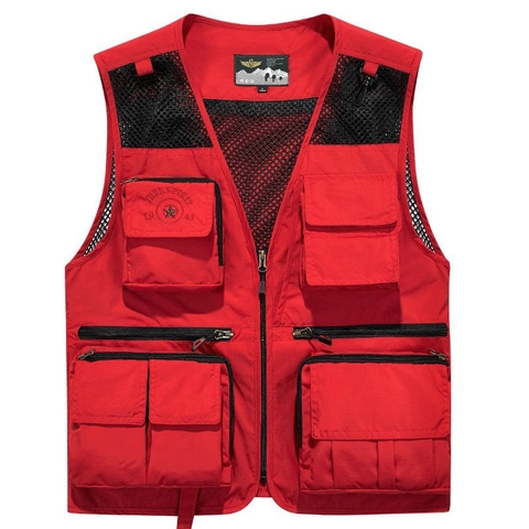 Men Outdoor Multi-Pocket Utility Vest Breathable Mesh Patchwork Fishing Photography Waistcoat Loose Casual Sleeveless Top