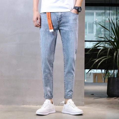 Jeans Elasticizzati Slim Fit da Uomo Primavera Estate Blu Chiaro Grigio Denim Lavato Pantaloni a Sigaretta Moda Casual Lunghezza Caviglia Pantaloni in Denim di Cotone