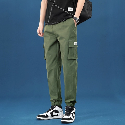 Men's Casual Cargo Pants Cotton Blend Multi Pocket Jogger Pants Streetwear Elastic Cuff Trousers For Men Everyday Wear
