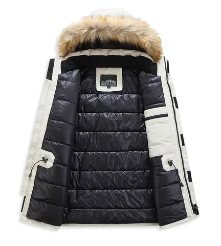 Giacca Parka Uomo Invernale Calda E Spessa Con Cappuccio In Pelliccia Sintetica Multi Tasche Cappotto Imbottito Outdoor Casual