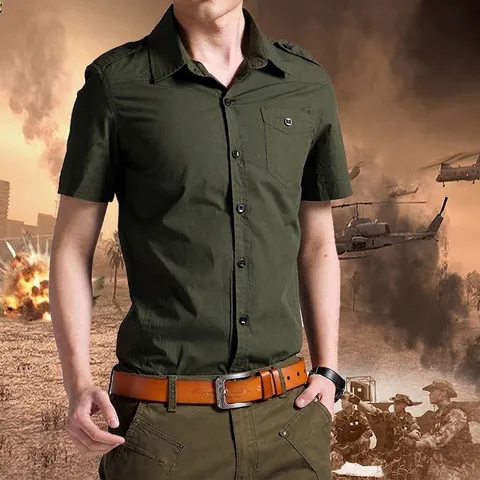 Herren Militär Stil 100% Baumwolle Kurzarm Hemd Taktische Arbeitskleidung Slim Fit Atmungsaktiv Button Down Top Mit Schulterklappen