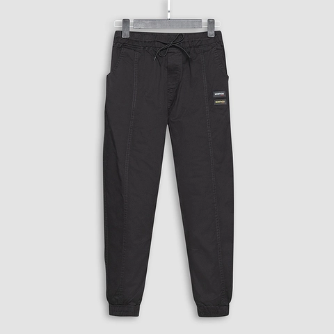 Men Jogger Pants Casual Cotton Twill Cargo Trousers With Drawstring Elastic Waist Ribbed Cuffs Solid Color Loose Fit Sweatpants