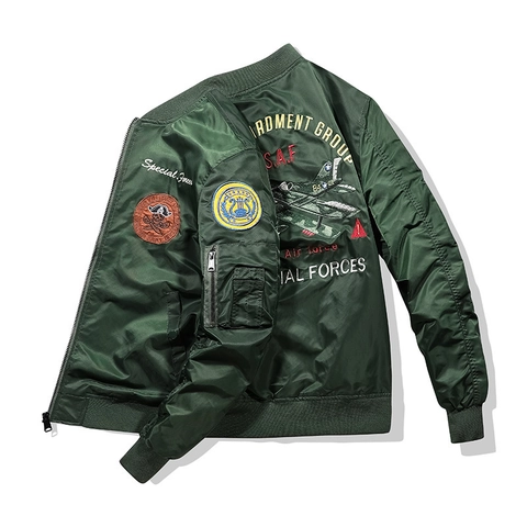 Men's Military MA-1 Flight Bomber Jacket Embroidered Patches Windproof Nylon Outerwear Casual Baseball Uniform Coat