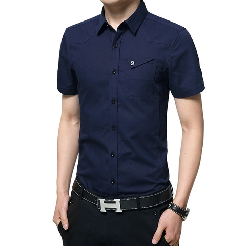 Heren Katoenen Overhemd Met Korte Mouwen Casual Slim Fit Effen Kleur Omslagkraag Werk Zakelijke Top Voor Mannen