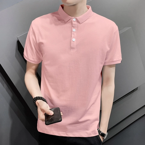 Herren Baumwolle Piqué Kurzarm Poloshirt Slim Fit Knopf Revers Business Casual Einfarbig Atmungsaktiv Essential Sommer Top