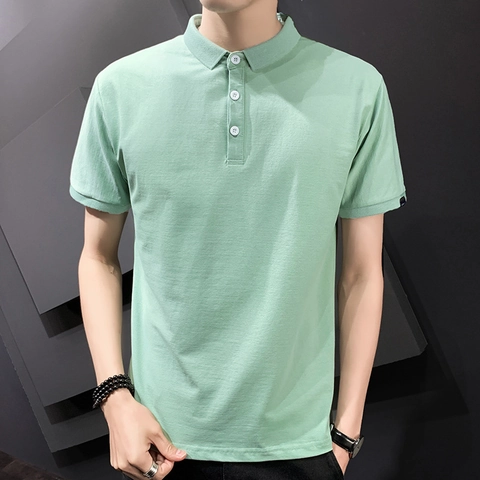 Herren Baumwolle Piqué Kurzarm Poloshirt Slim Fit Knopf Revers Business Casual Einfarbig Atmungsaktiv Essential Sommer Top