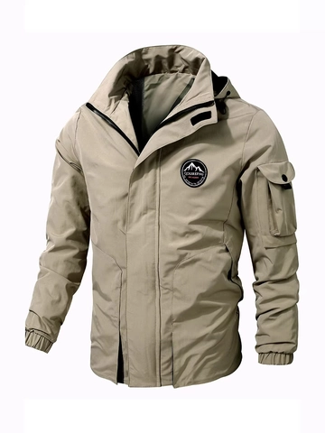 Men Outdoor Hooded Jacket Windproof Polyester Lightweight Coat Casual Cargo Tactical Outwear For Hiking Travel Fashion Style