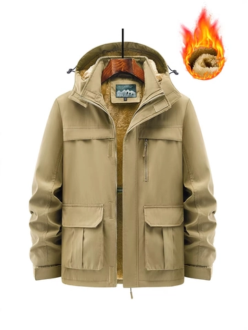 Giacca Invernale con Cappuccio da Uomo Esterno in Nylon Antivento Spessa Calda Foderata in Pile Tattica Taglie Forti Cappotto Imbottito