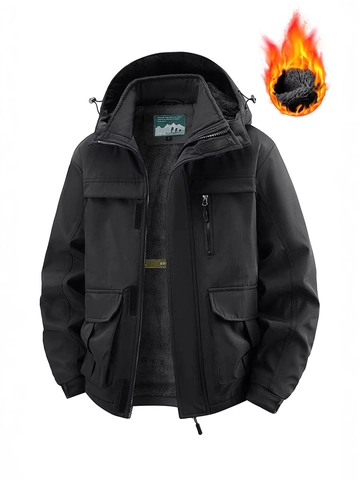 Giacca Invernale con Cappuccio da Uomo Esterno in Nylon Antivento Spessa Calda Foderata in Pile Tattica Taglie Forti Cappotto Imbottito
