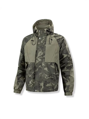 Men Outdoor Camouflage Hooded Jacket Windproof Water Resistant Polyester Tactical Casual Splicing Youth Sports Outerwear Top