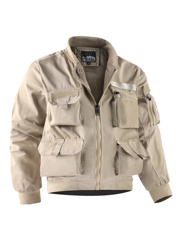 Heren Tactisch Bomberjack Winddicht Warm Outdoor Functioneel Jas Multi Zakken Staande Kraag Geribbelde Manchetten Casual Cargo Stijl