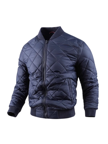 Men's Quilted Bomber Jacket Stand Collar Diamond Pattern Padded Coat Windproof Warm Casual Outerwear For Men