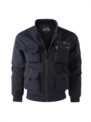Heren Tactisch Bomberjack Winddicht Warm Outdoor Functioneel Jas Multi Zakken Staande Kraag Geribbelde Manchetten Casual Cargo Stijl