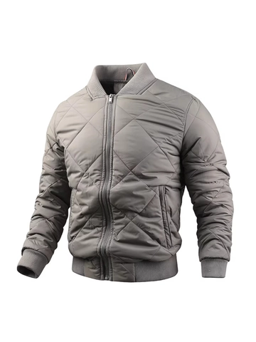 Men Quilted Bomber Jacket Standing Collar Winter Warm Windproof Padded Coat Solid Color Casual Fashion Outdoor Outerwear Top