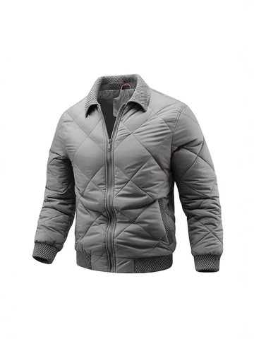 Men's Winter Quilted Jacket Windproof Solid Color Bomber Coat With Standing Collar Casual Outdoor Warm Outerwear For Men
