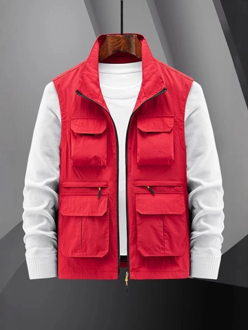 Men's Outdoor Cargo Vest Multi Pocket Stand Collar Lightweight Fishing Hiking Sleeveless Jacket Utility Waistcoat For Men Casual Workwear