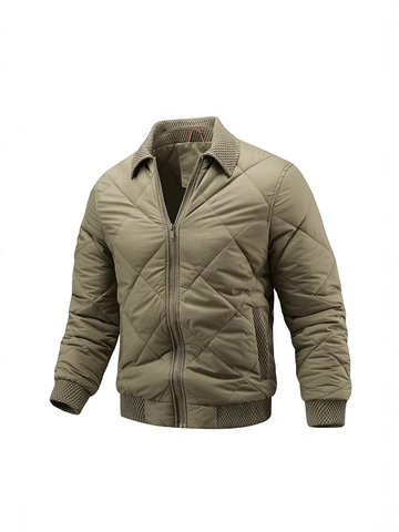 Men's Winter Quilted Jacket Windproof Solid Color Bomber Coat With Standing Collar Casual Outdoor Warm Outerwear For Men