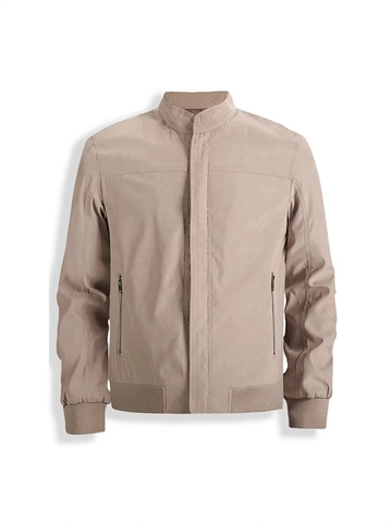 Men Casual Stand Collar Jacket Windproof Polyester Outdoor Coat Solid Color Full Zip Ribbed Cuffs Workwear Jacket For Men