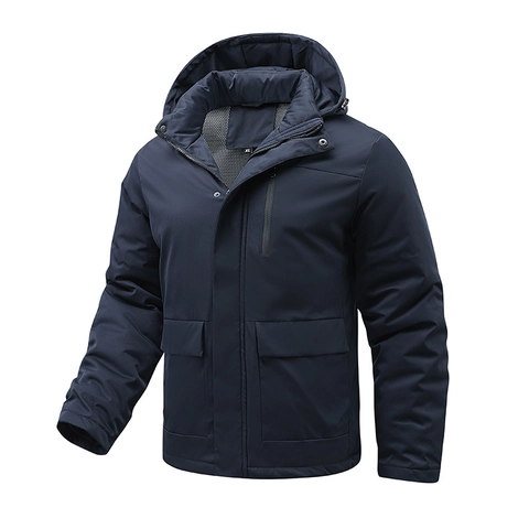 Men's Hooded Puffer Jacket Windproof Thickened Winter Coat Mid-Length Warm Outdoor Outerwear Solid Color Male Clothing