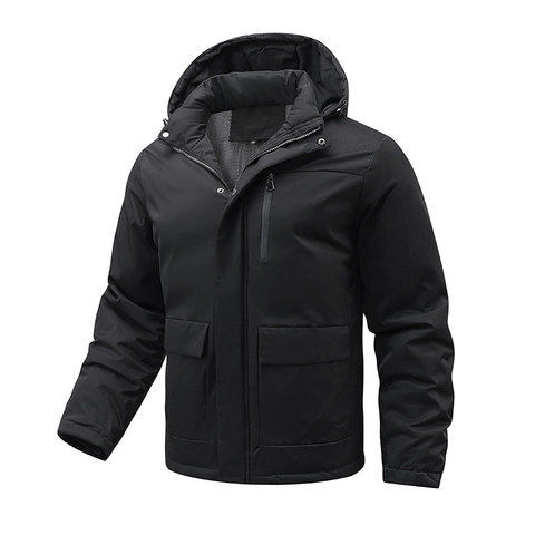 Men's Hooded Puffer Jacket Windproof Thickened Winter Coat Mid-Length Warm Outdoor Outerwear Solid Color Male Clothing