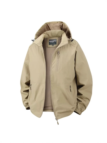 Giacca da Uomo con Cappuccio per Esterno Antivento Casual Sottile Primavera Autunno Cappotto Tinta Unita Full Zip Sportswear