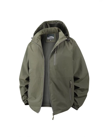 Giacca da Uomo con Cappuccio per Esterno Antivento Casual Sottile Primavera Autunno Cappotto Tinta Unita Full Zip Sportswear