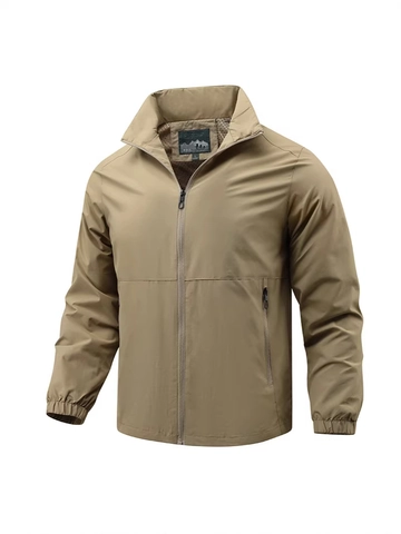 Herren Casual Outdoor Winddichte Jacke Stehkragen Einfarbig Leichte Polyester Reißverschluss Mantel Übergröße M-6XL