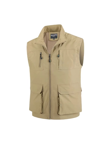 Chaleco Cargo para Hombre al Aire Libre Multibolsillos Pesca Fotografía Chaleco Cuello Alzado Cortavientos Transpirable Forro de Malla Chaqueta