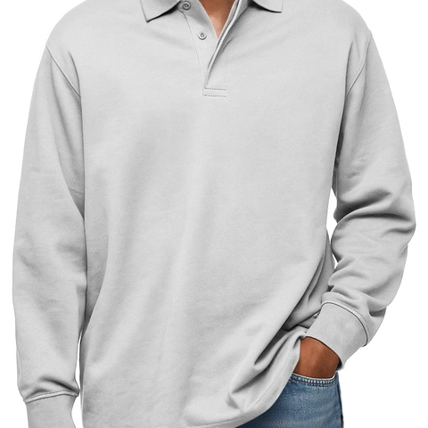 Klassisches Langarm-Polo-Shirt Für Herren Baumwollmischung Mode Revers Button-Down Casual Regular Fit Einfarbiges Sportliches Top