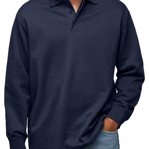 Klassisches Langarm-Polo-Shirt Für Herren Baumwollmischung Mode Revers Button-Down Casual Regular Fit Einfarbiges Sportliches Top