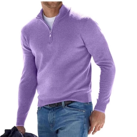 Men Quarter Zip Polo Shirt Long Sleeve Casual Solid Color Soft Knit Pullover Sweater Top Basic Winter Apparel For Men