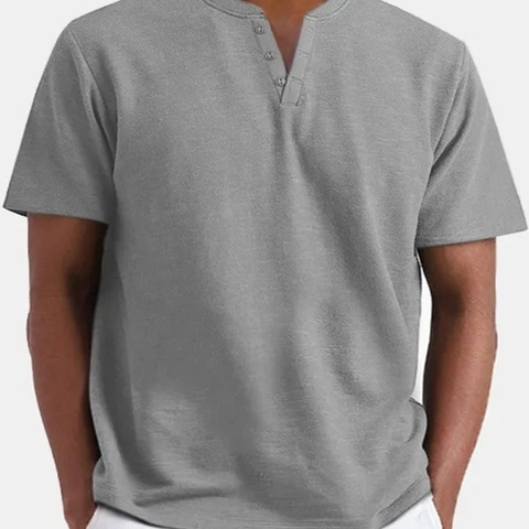 Kurzarm Henley-Shirt Für Herren Baumwollmischung Strukturierter V-Ausschnitt Mit Drei Knöpfen Lässiges T-Shirt Sommer Top