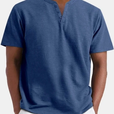 Kurzarm Henley-Shirt Für Herren Baumwollmischung Strukturierter V-Ausschnitt Mit Drei Knöpfen Lässiges T-Shirt Sommer Top