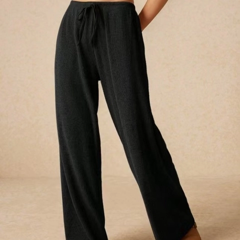 Pantaloni Casual Donna a Costa Gamba Larga Coulisse Vita Alta Pantaloni da Lounge Testurizzati Con Tasche Poliestere