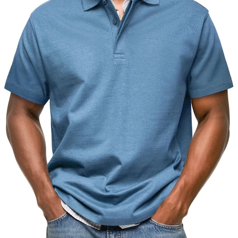 Polo da Uomo Casual Smart Manica Corta Bottoni Nascosti Revers Tinta Unita Misto Cotone Comoda Traspirante Top Moda Quotidiana