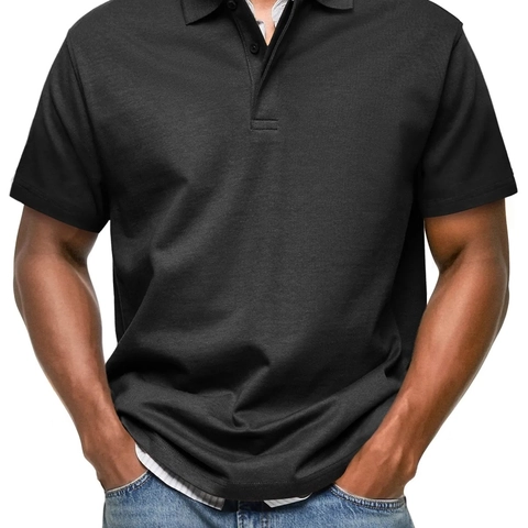 Polo da Uomo Casual Smart Manica Corta Bottoni Nascosti Revers Tinta Unita Misto Cotone Comoda Traspirante Top Moda Quotidiana