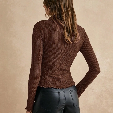 Women Elegant Crinkle Plisse Long Sleeve Shirt Slim Fit Solid Color Lapel Button Up Top Fashion Commuter Blouse For Ladies