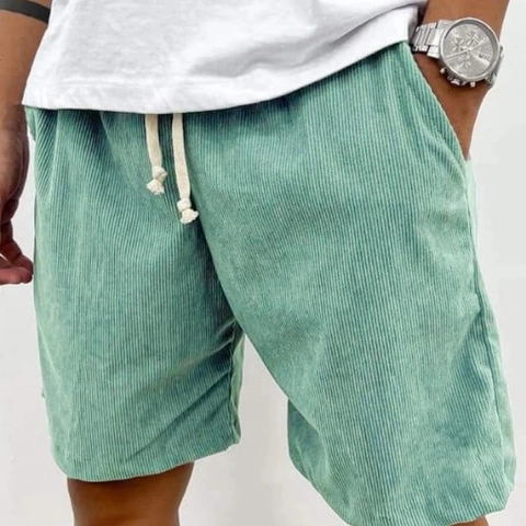 Men's Casual Corduroy Shorts Solid Color Drawstring Elastic Waist Shorts Five Point Pants Retro Style Loose Fitting Summer Shorts